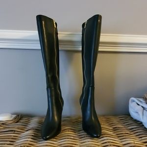 Calvin Klein black knee high boots- gold buckle